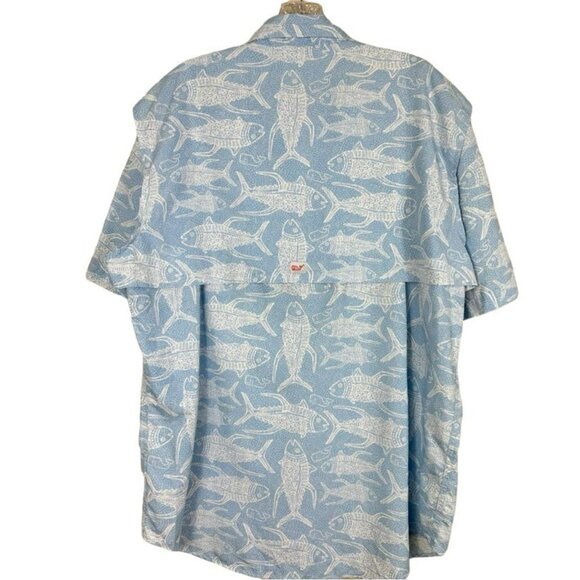 Vineyard Vines Men’s Fishing Shirt Blue Fish Print Vented Performance Medium - Picture 9 of 12